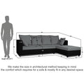 Zink Straight line L Shape 6 Seater Sofa Plain Cushion (Grey & Black)