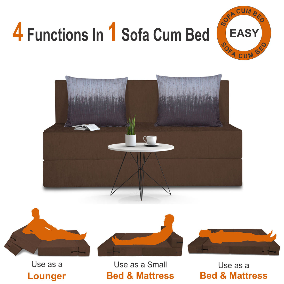 Adorn India Easy Two Seater Sofa Cum Bed Wave '4 x 6' (Brown)