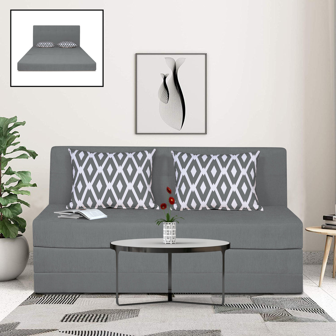 Adorn India Easy Highback Three Seater Sofa Cum Bed Rhombus 5' x 6' (Grey) (1 Year Warranty)