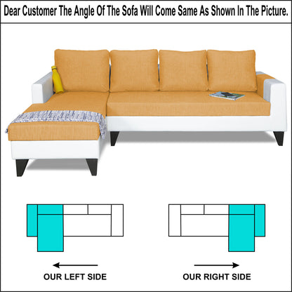 Adorn India Ashley Leatherette Fabric L Shape 6 Seater Sofa Set Plain (Left Hand Side) (Beige & White)