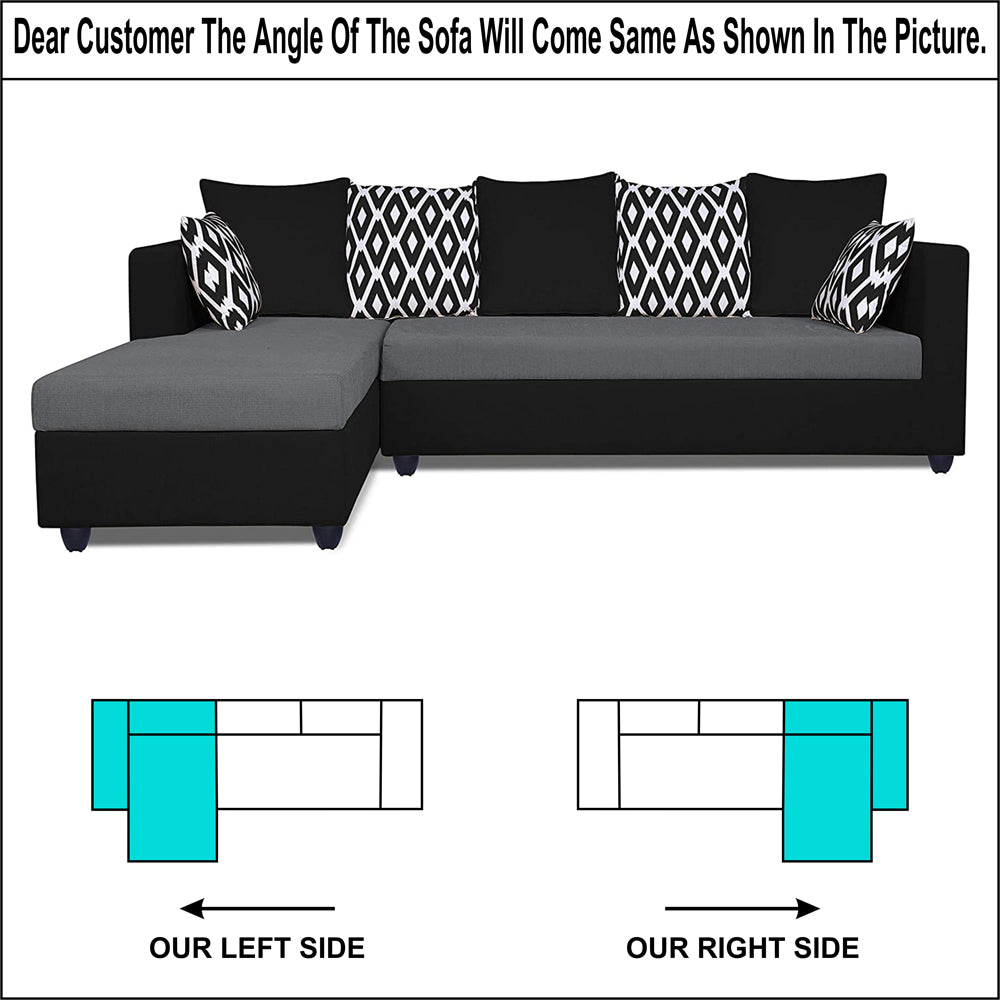 Adorn India Zink Straight line L Shape 6 Seater Sofa Rhombus Cushion (Left Side Handle)(Grey & Black)