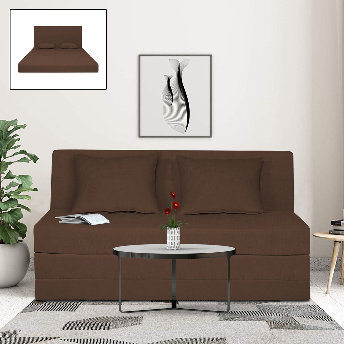 Adorn India Easy Highback Three Seater Sofa Cum Bed Decent 5' x 6' (Brown) (1 Year Warranty)