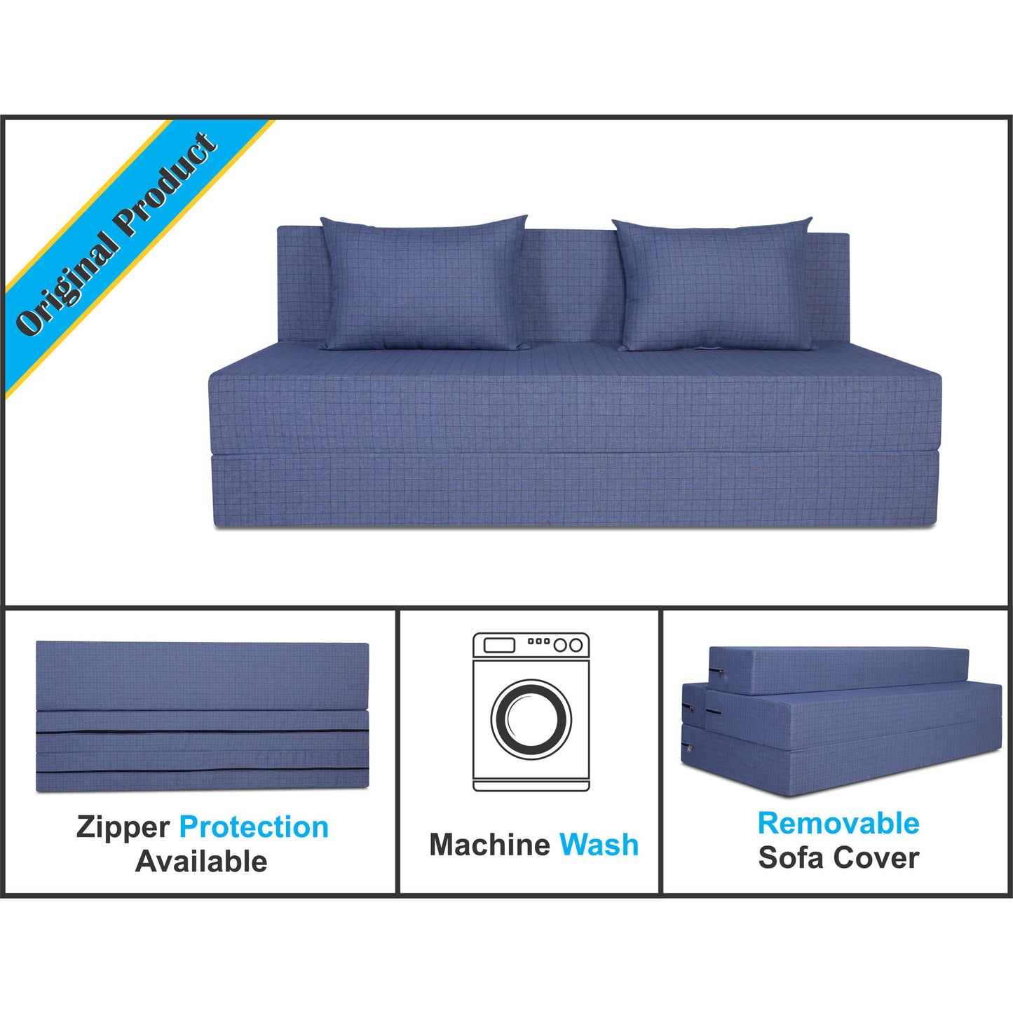 Adorn India Easy 3 Seater Sofa Cum Bed Checks Design 6' x 6' (Grey)