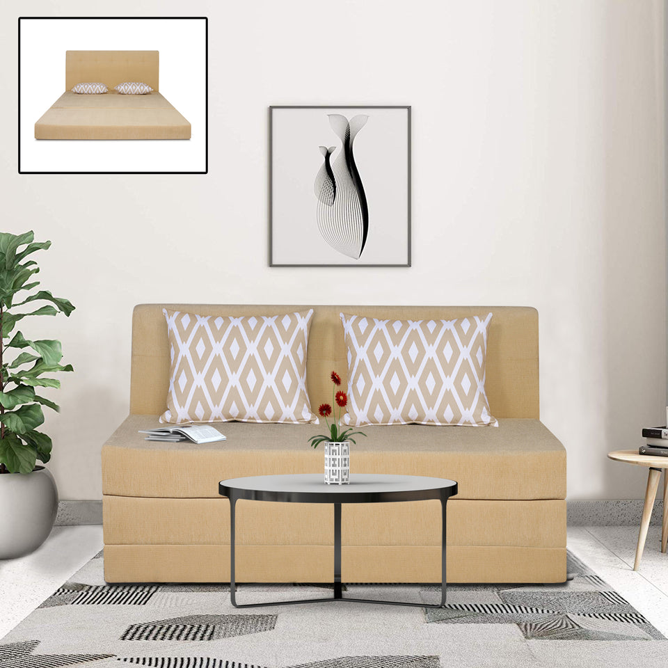 2 Seater Sofa Cum Bed Easy Highback Rhombus 4x6 (Beige)