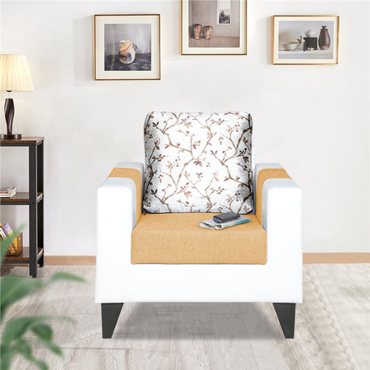 Adorn India Ashley Digitel Print Leatherette Fabric 1 Seater Sofa (Beige & White)