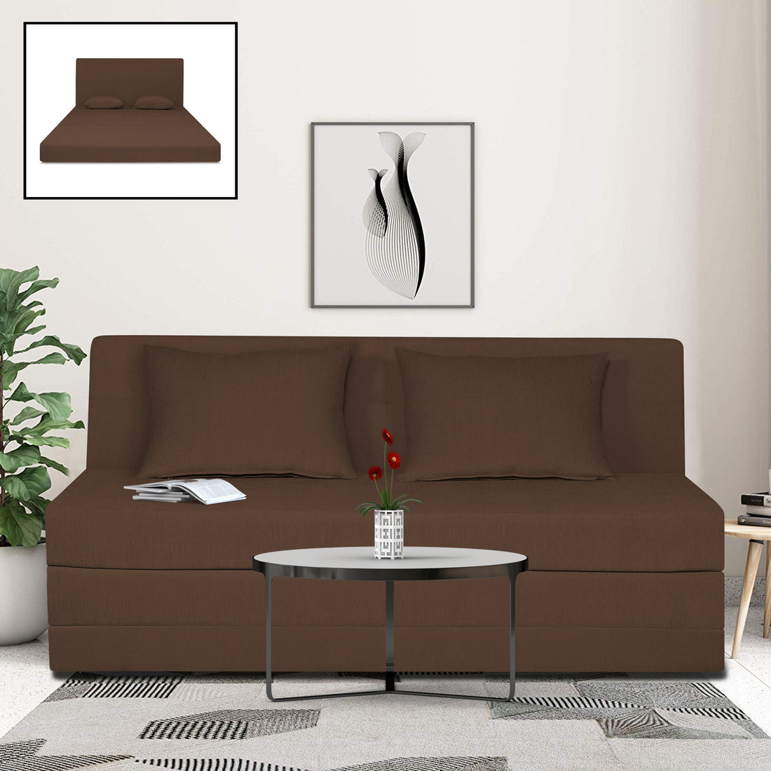 Adorn India Easy Highback Three Seater Sofa Cum Bed Decent 6' x 6' (Brown) (1 Year Warranty)