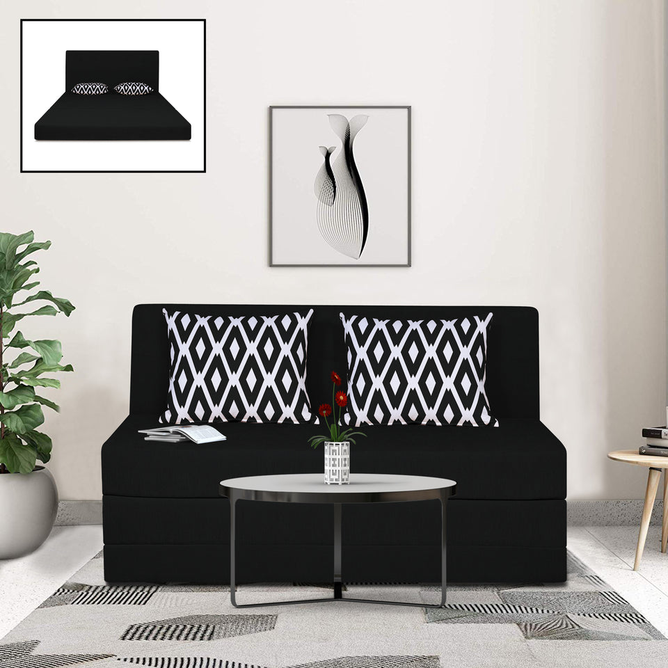 2 Seater Sofa Cum Bed Easy Highback Rhombus 4x6 (Black)
