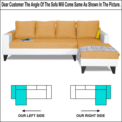 Adorn India Ashley Leatherette Fabric L Shape 6 Seater Sofa Set Plain (Right Hand Side) (Beige & White)