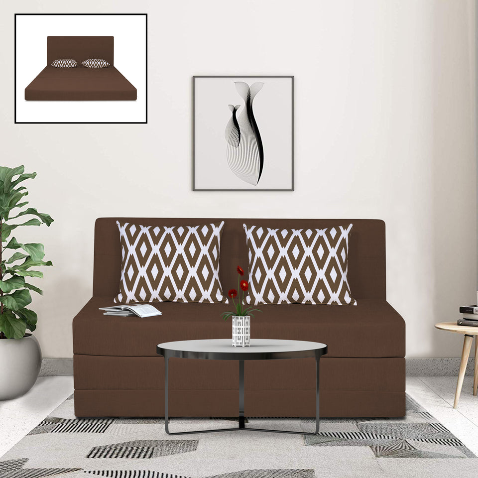 2 Seater Sofa Cum Bed Easy Highback Rhombus 4x6 (Brown)