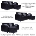 Adorn India Monteno Leatherette Modular 4 Seater Sofa Set (Black) (3 Year Warranty)