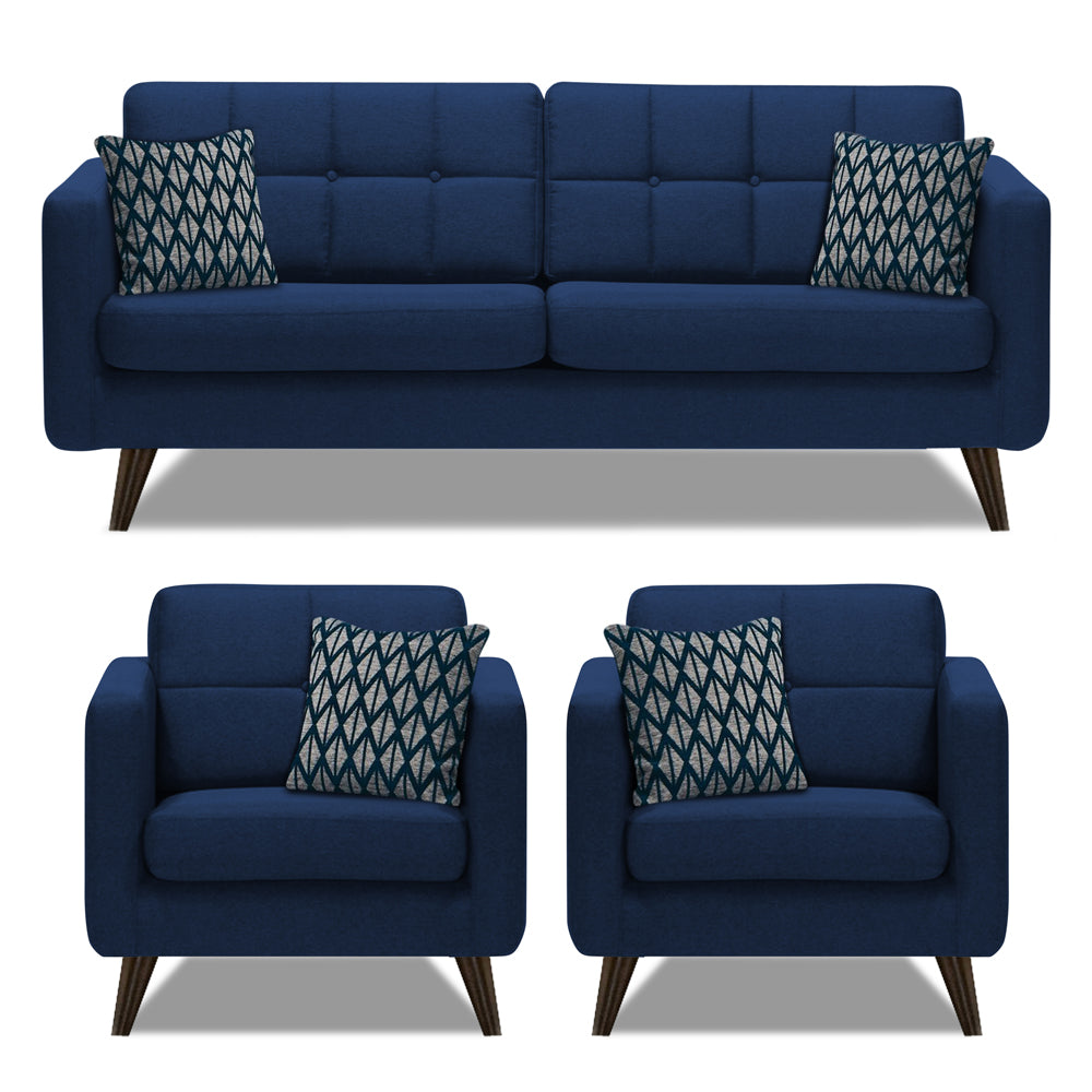 Adorn India Chilly 5 Seater 3-1-1 Fabric Sofa Set (Blue) (3 Year Warranty)