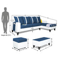 Adorn India Ashley Stripes Leatherette Fabric L Shape 8 Seater Sofa Set with 2 Ottoman Puffy & Center Table RHS (Blue & White) (3 Year Warranty)