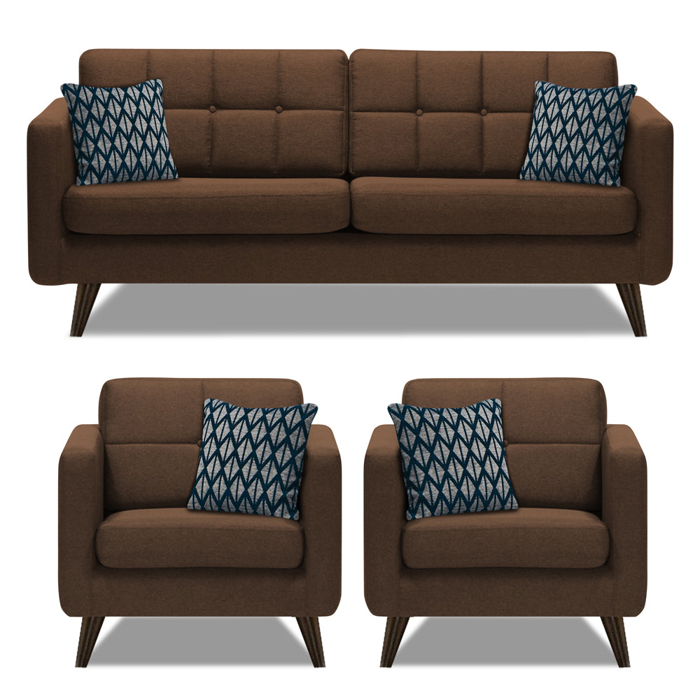 Adorn India Chilly 5 Seater 3-1-1 Fabric Sofa Set (Brown) (3 Year Warranty)