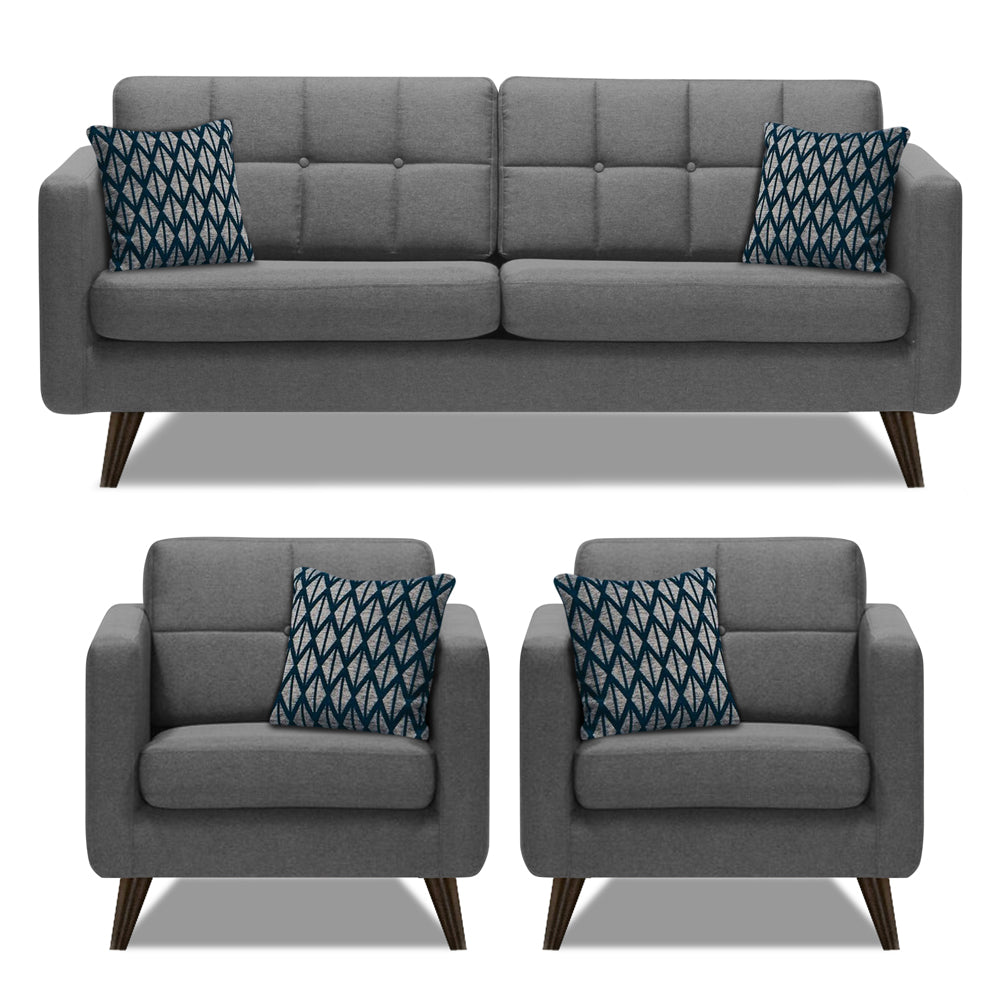Adorn India Chilly 5 Seater 3-1-1 Fabric Sofa Set (Grey) (3 Year Warranty)