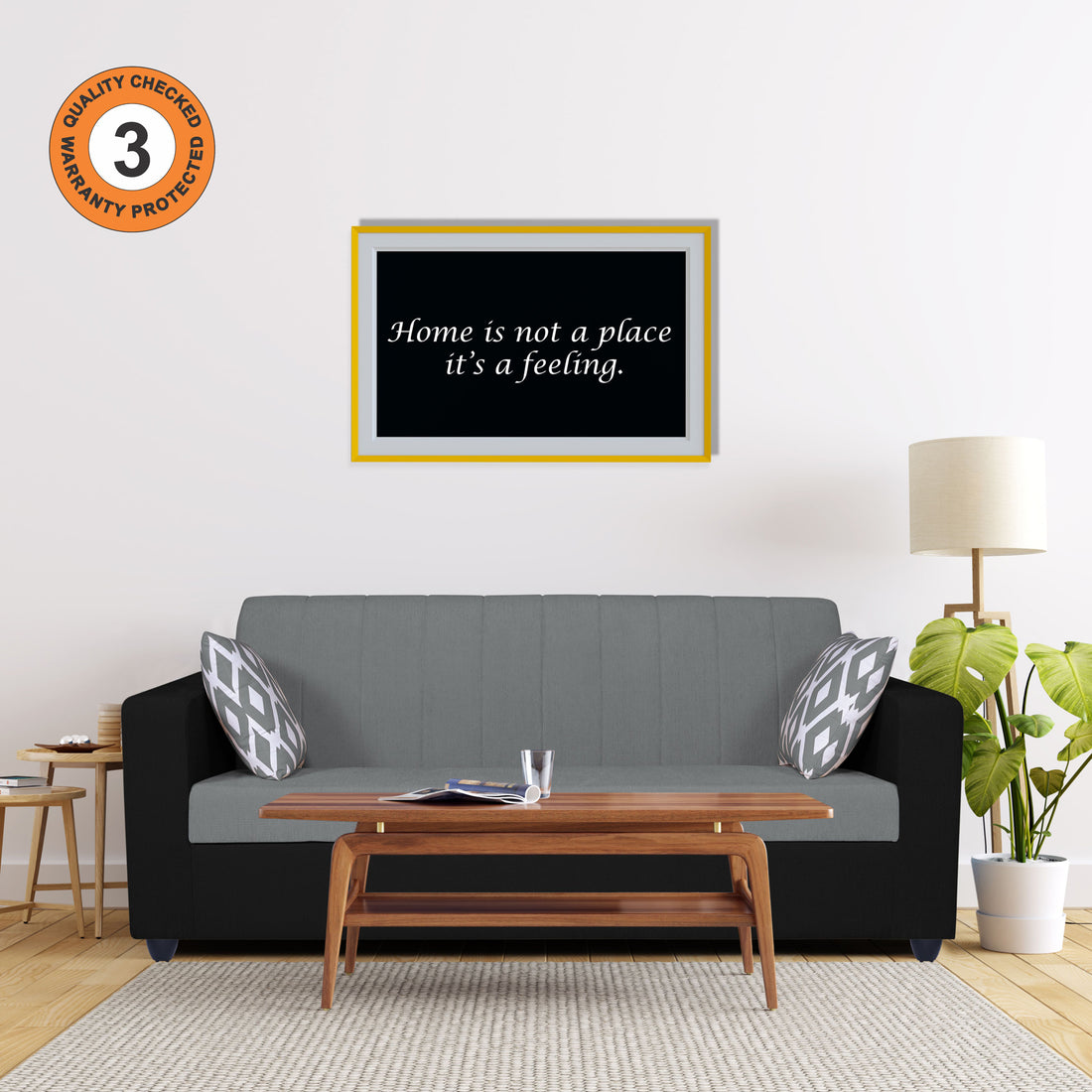 Adorn India Rio Highback 3 Seater Sofa(Black & Grey) (3 Year Warranty)