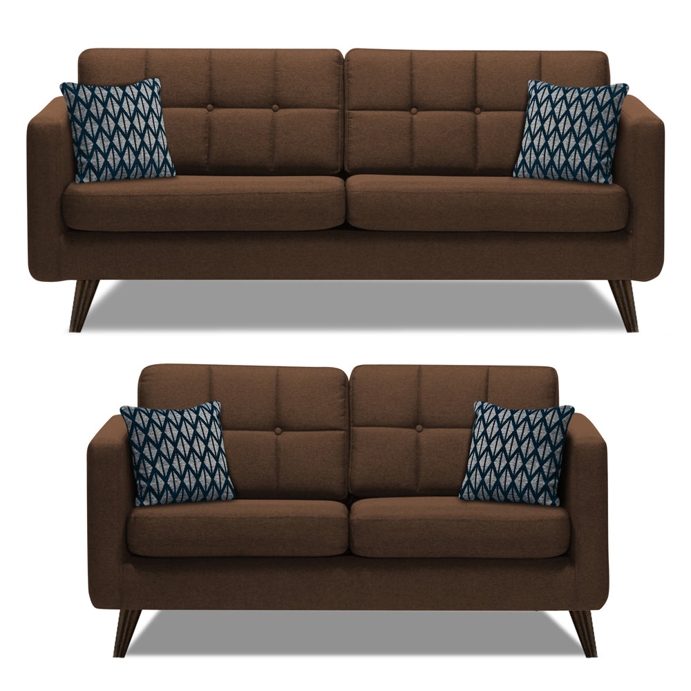 Adorn India Chilly 5 Seater 3+2 Fabric Sofa Set (Brown) (3 Year Warranty)