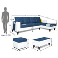Adorn India Ashley Plain Leatherette Fabric L Shape 8 Seater Sofa Set with 2 Ottoman Puffy & Center Table RHS (Blue & White) (3 Year Warranty)