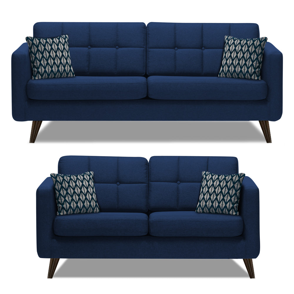 Adorn India Chilly 5 Seater 3+2 Fabric Sofa Set (Blue) (3 Year Warranty)