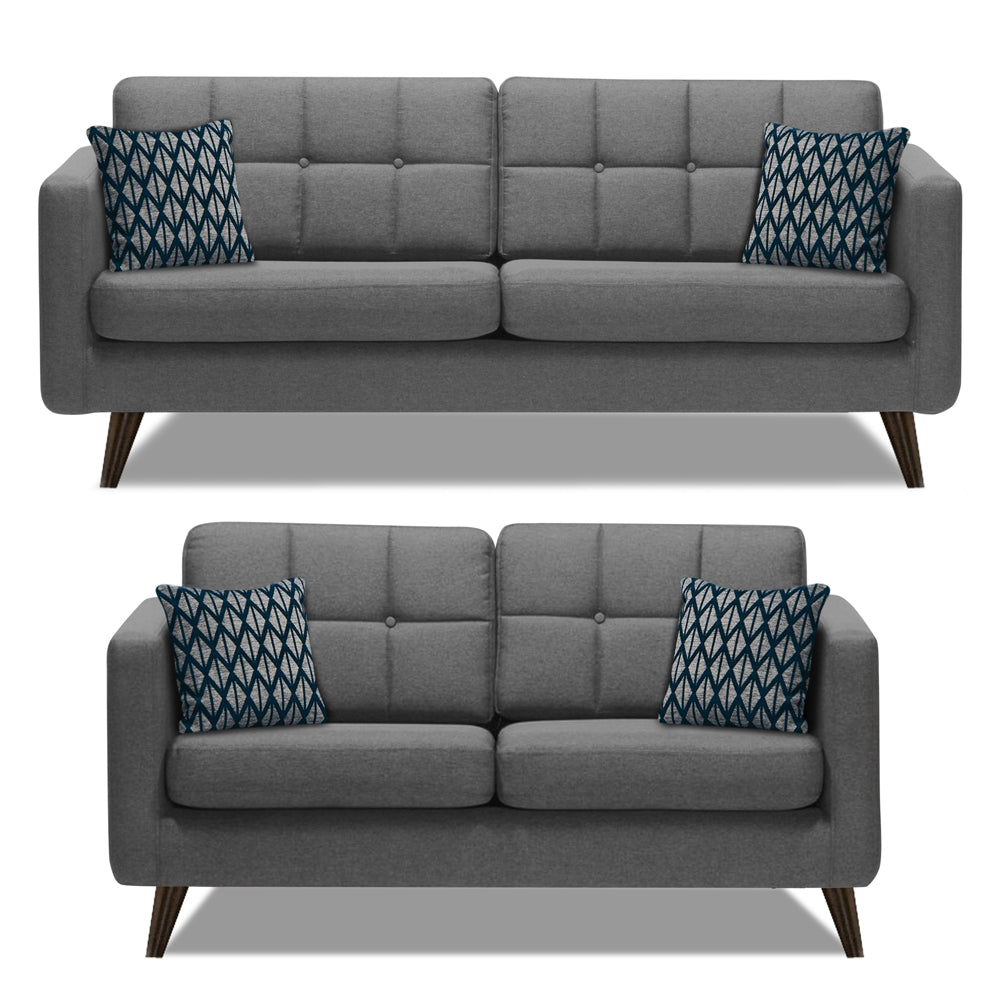 Adorn India Chilly 5 Seater 3+2 Fabric Sofa Set (Grey) (3 Year Warranty)