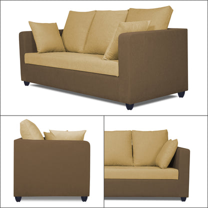 Adorn India Zink Straight Line 3 Seater Sofa (Brown & Beige)