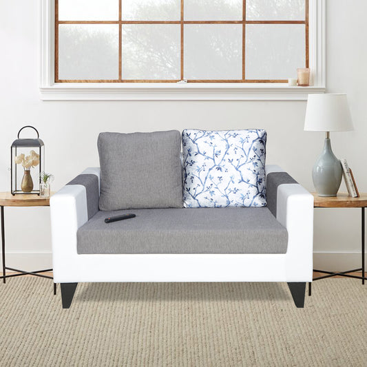 Adorn India Ashley Digitel Print Leatherette Fabric 2 Seater Sofa (Grey & White)