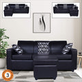 Adorn India Monteno Leatherette Modular 4 Seater Sofa Set (Black) (3 Year Warranty)