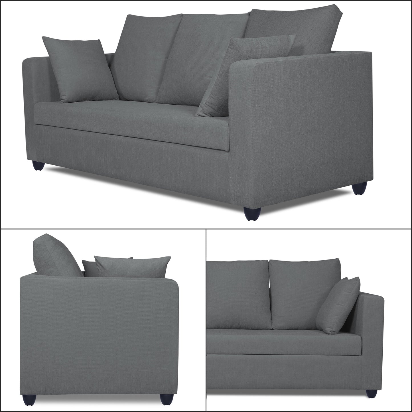 Adorn India Zink Straight Line 3-1-1 5 Seater Sofa Set (Grey)