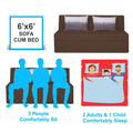 Adorn India Easy Highback Three Seater Sofa Cum Bed Wave 6' x 6' (Brown) (1 Year Warranty)
