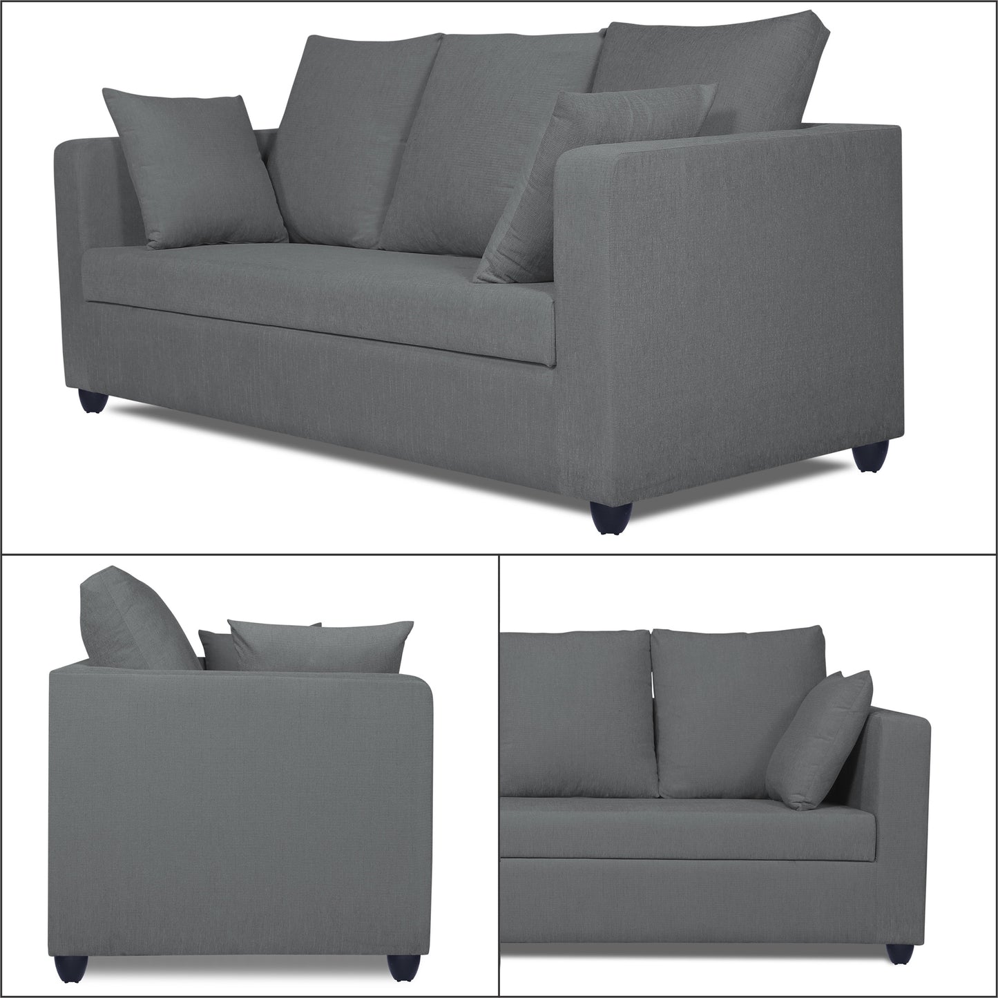 Adorn India Zink Straight Line 3 Seater Sofa (Grey)