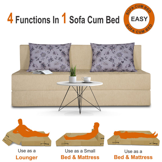 Adorn India Easy Three Seater Sofa Cum Bed Floral 5' x 6' (Beige)