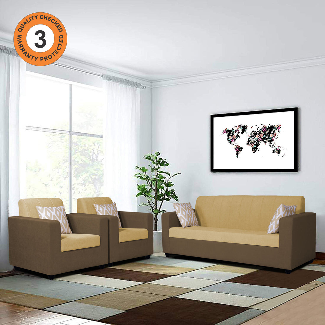 Rio Highback 3+1+1 5 Seater Sofa Set (Brown & Beige)