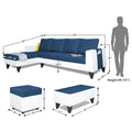 Adorn India Ashley Plain Leatherette Fabric L Shape 8 Seater Sofa Set with 2 Ottoman Puffy & Center Table LHS (Blue & White) (3 Year Warranty)
