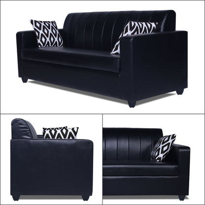 Adorn India Rio Highback Leatherette 3 Seater Sofa (Black)