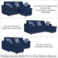 Adorn India Monteno L Shape 4 Seater Sofa Set (Blue) (3 Year Warranty)