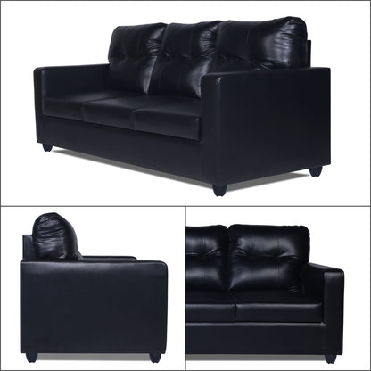 Adorn India Astor Leatherette 5 Seater 3-1-1 Sofa Set (Black)