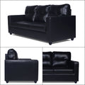 Adorn India Astor Leatherette 3+1+1 5 Seater Sofa Set (Black) (3 Year Warranty)
