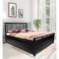 Adorn India Metal Box Spring Queen Bed with Storage-(Matte_Black)