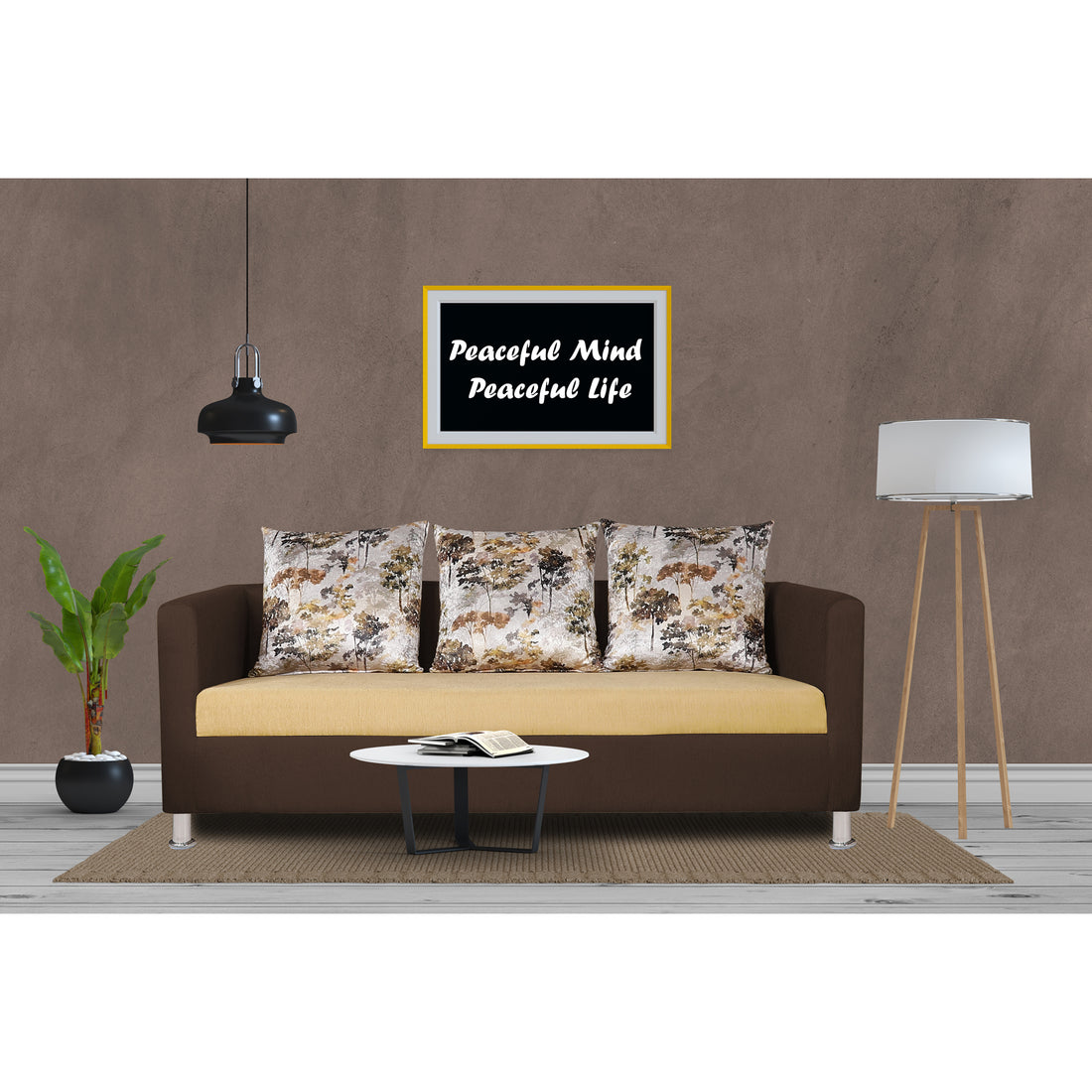 Adorn India Exclusive Two Tone Alita Compact Three Seater Sofa (Brown & Beige)
