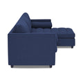 Adorn India Alexander L Shape 7 Seater Sofa Set with Ottoman Puffy RHS (Dark Blue) (3 Year Warranty)