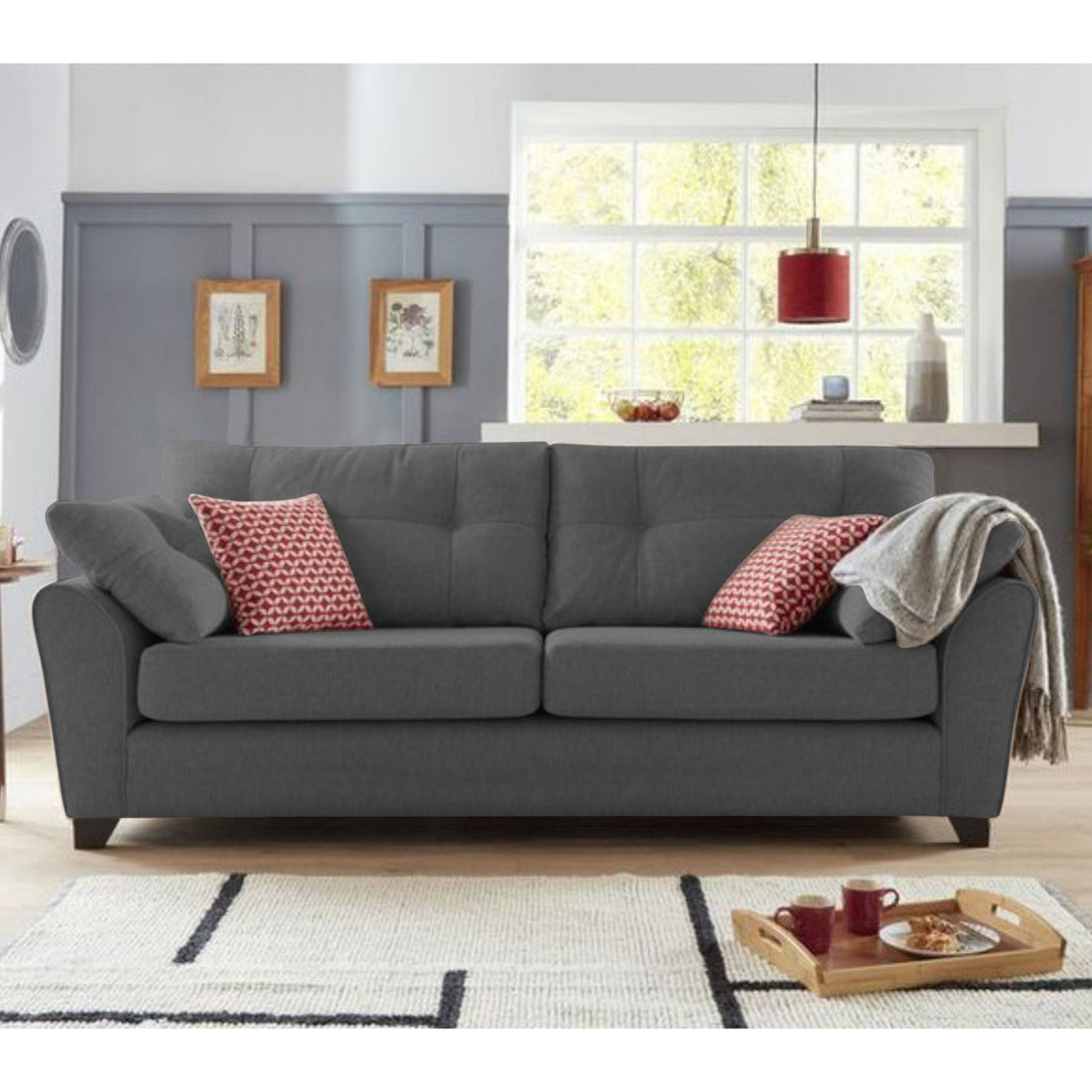Adorn India Moris 3 Seater Sofa (Grey) (3 Year Warranty)