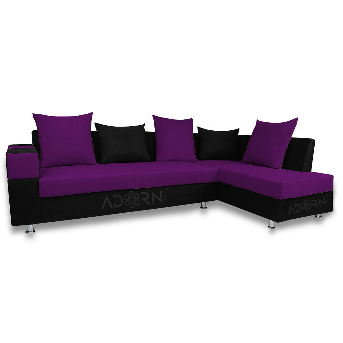 Adorn India Adillac 5 Seater Corner Sofa(Right Side)(Dark Purple & Black), Wood, Foam