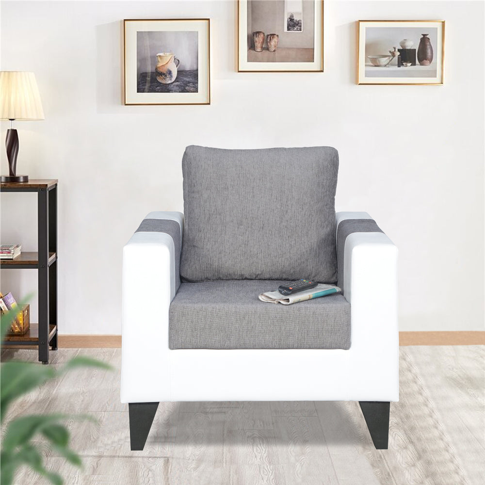 Adorn India Ashley Plain Leatherette Fabric 1 Seater Sofa (Grey & White) (3 Year Warranty)
