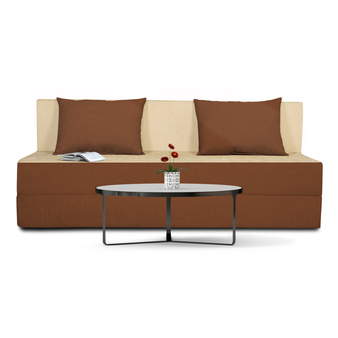 3 Seater Sofa Cum Bed Easy (Brown and Beige) (5x6)