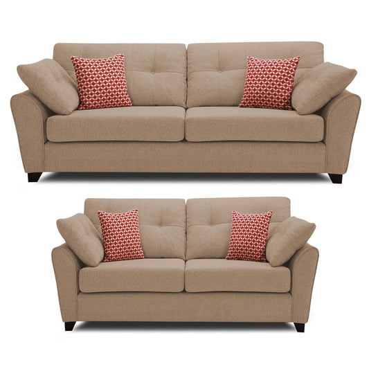 Adorn India Moris 5 Seater 3+2 Fabric Sofa Set (Beige)