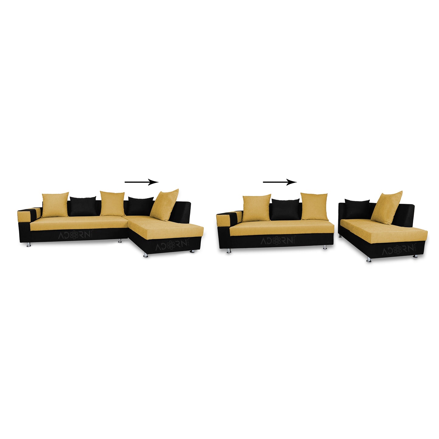 Adorn India Adillac 6 Seater Corner Sofa(Right Side)(Yellow & Black)