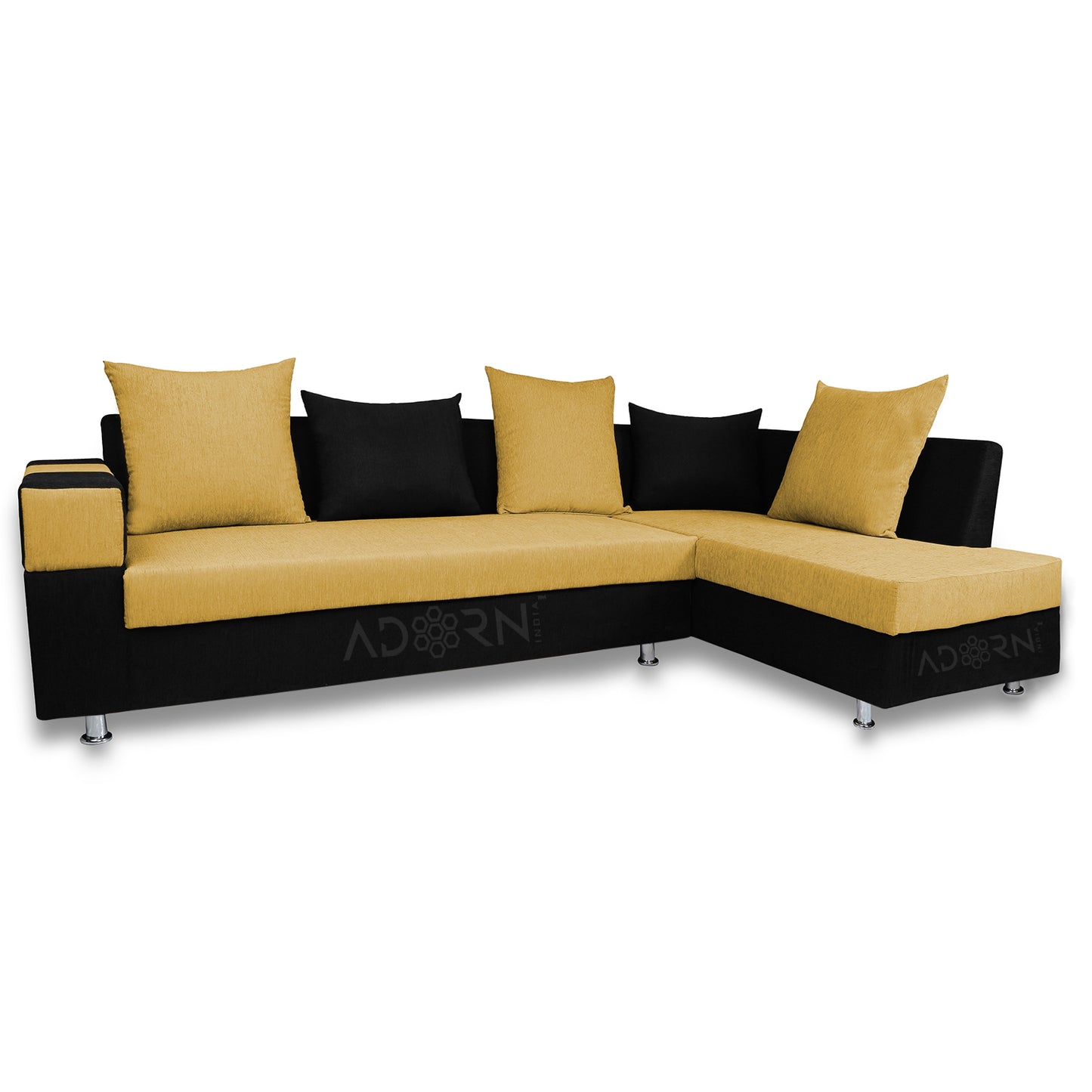 Adorn India Adillac 6 Seater Corner Sofa(Right Side)(Yellow & Black)