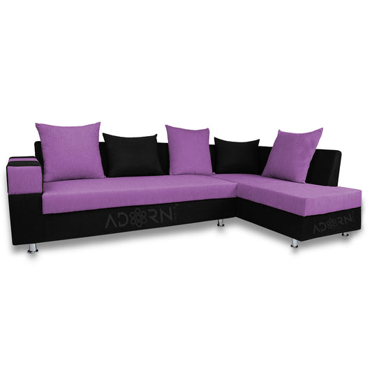 Adorn India Adillac 6 Seater Corner Sofa(Right Side)(Light Purple & Black)