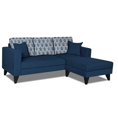 Adorn India Parker Leaf L Shape 4 Seater Sofa Set (Right Hand Side) (Blue) Martin Plus