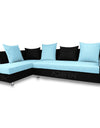 Adorn India Adillac 5 Seater Corner Sofa(Left Side Handle)(Light Blue & Black)