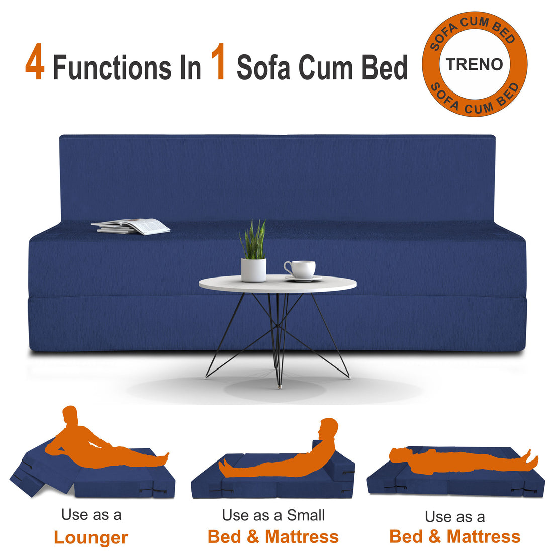 Adorn India Easy Treno 3 Seater Sofa Cum Bed Sit & Sleep Perfect for Guest, Colour Blue, 6'x6'